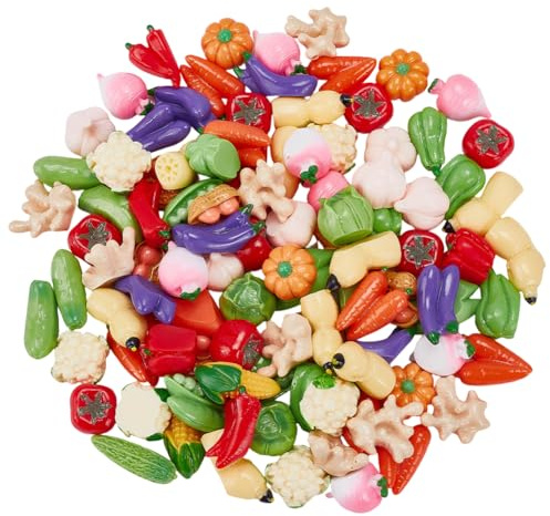 CRAFTMELODY - 100 verdure artificiali in resina artificiale, in miniatura, pomodori artificiali, carote, cipolle, funghi, patate, melanzane, decorazioni per verdure