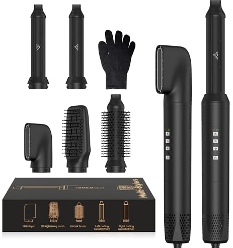 OKWRAP Airbrush 5 en 1, Seche Cheveux 5 en 1, Hair Styler 110000 TR/MIM avec Seche Cheveux Ionique, Boucleur Automatique, Brosse Soufflante Brushing, Brosse Lissante, Air Brush