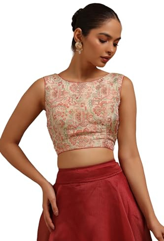 Soch Blusa acolchada con motivos étnicos Tussar para mujer, Rojo, 38