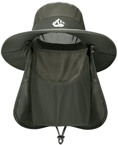 Xnova Cappello Pescatore Uomo Anti UV Tesa Larga Unisex Cappelli da Pesca con Rimovibile Ampia Protezione del Collo Safari Cappellino da Sole UPF 50+ (Verde, Cappello Circonferenza: 55–60 cm)