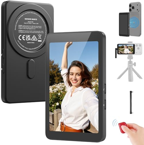 NEEWER Basics 4 Magnetic Vlog Selfie Monitor Screen, 4K 120fps Wired Recording for DP Enabled Phone, Back Camera Monitor with Remote for TikTok Video Streaming, NOT Compatible with iPhone Air, M4C