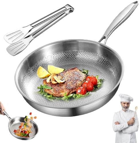 Drbrrly Titanium Pan, Titanium Frying Pan with Lid and Food Tongs, Scratch-Resistant and Non-Stick, Suitable for Kitchens and Camping, Suitable for All Types of Stoves (Without Lid, 22cm)