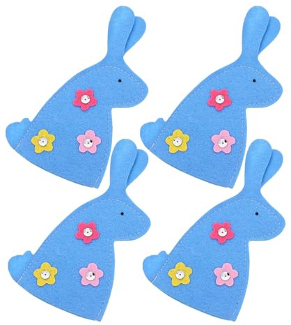 Ciieeo 4 Pezzi Sacchetti per Uova di Pasqua a Forma di Coniglio Non Tessuto Blu, Set da 4 Coperture Porta Uova Pasquali Decorativi per Feste e Riunioni Famiglia