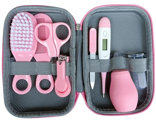 Kit de Aseo para Bebés, Kit de Aseo para Bebés, 8 Piezas de Cuidado de la Salud y Juego de Termómetro Seguro para el Cabello de las Uñas Esencial para Guardería de Recién Nacidos con Estuche de Almac