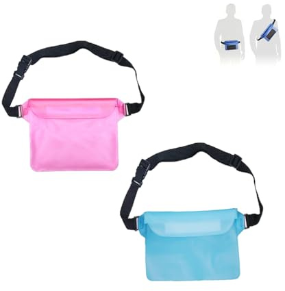 Waterproof Phone Pouch with Adjustable Waist Strap, for Phone and Valuables, Screen Touchable Waterproof Fanny Pack for Beach, Swimming, Boating, Fishing, Hiking and Camping (Blue+Pink)