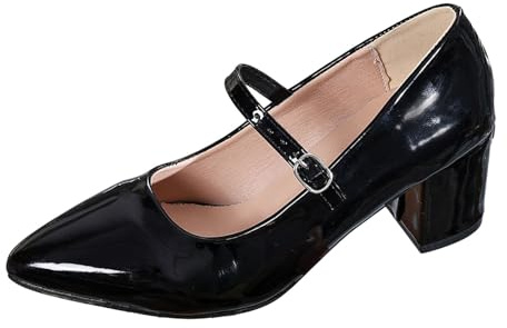 Women's Centre Block Heel T-Strap Cut Out Budapest T-Clip Pumps Sandals Size Traditional Shoes Women's Pumps Elegant and Comfortable Dirndl Shoes Traditional High Heels Dance Shoes, black, 8.5 UK