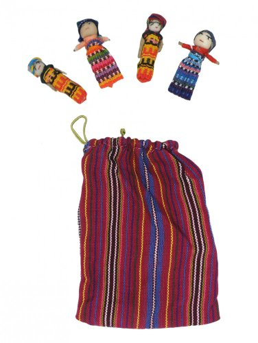 Poupées à soucis, Lot de 4 dans Une Bourse, Grande, poupées à soucis, Quitapenas, poupées tracas, mangeuses de chagrins