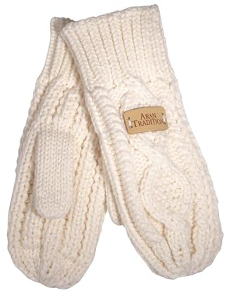 Aran Traditions Diamond Knitted Winter Mittens – Classic Cable Knit Wool Gloves with Traditional Irish Pattern – Soft & Warm Cold Weather Handwear – Breathable, One Size – Great Gift for Him or Her