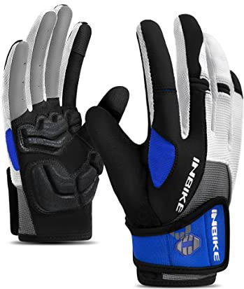 INBIKE Gants VTT Homme Femme Respirant et Extensible Gants Velo à Écran Tactile avec 5mm Paume Cousin de Protection pour Cyclisme, Escalade,Randonné, Alpinisme, Chasse Bleu,M (QG066)