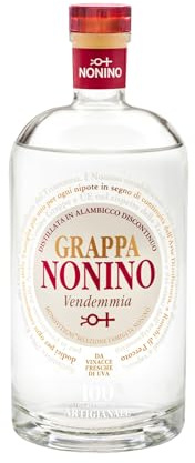Distillerie Nonino, Grappa Monovitigni Vendemmia Bianca 40° Cuvèe di Monovitigno Pinot e Malvasia Distillata Artigianalmente – Bottiglia in Vetro da 5