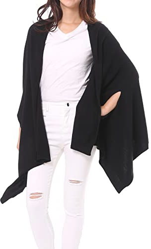 BRUCERIVER Scialli poncho da donna in misto lana versatile multi stile a maglia lunga M/L (Black)