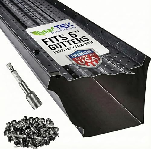LeafTEK Heavy-Duty Aluminum Gutter Guard System – Contractor-Trusted Leaf & Debris Protection – DIY Install Kit with Screws & Driver – Made in USA – Fits 5” Residential Rain Gutters (32 FT, Black)