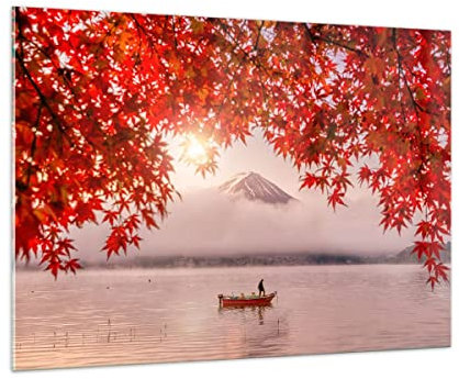 Quadro su Vetro 100x70cm Stampe da Parete in Vetro vulcano lago Grandi Decorazione Murale Camera da Letto Cucina 1 pezzo Quadri Moderni Soggiorno Grafica Immagini Wall Art GAA100x70-4107