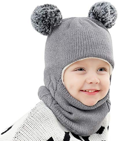 Baby Girls Boys Winter Hat Scarf Earflap Hood Scarves Skull Caps Grey