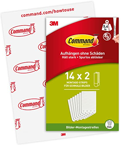Command Languettes Accroches Tableaux pour Cadres Fins, Blanc, 14 x 2 Languettes - Fixation sans Dommage