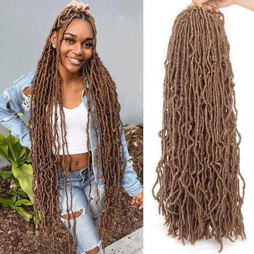 Xtrend 7Packs 24 Pouces Nu Faux Locs Crochet Cheveux Longs Blonds Pré-bouclé Gypsy Locs Crochet Cheveux Synthétique Déesse Faux Locs Tresses Extensions de Cheveux 18 brins/pack 27#