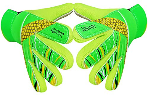 Jalunth Soccer Goalkeeper Goalie Gloves Kids Youth Goal Keeper Field Player Glove Boys Girls Ages 7-8 Years Old Anti-Slip Latex Palm Soft Pu Hand Back Green Size 6