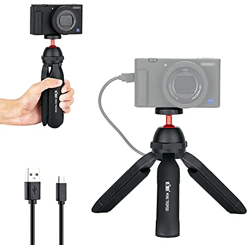 KIWIFOTOS Mini Tischstativ Handgriff mit Power Bank für Sony ZV-1 ZV-E10 A6600 RX100, GRIIIx M50 M6II G7XIII G100 Zoom H6, DJI Osmo Pocket Kompakter Spiegelloser Einsteiger DSLR Kamera Selfie Stick