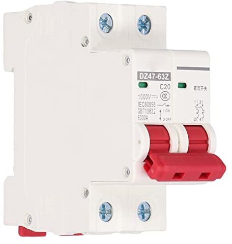 Disjoncteur Miniature 1000V DC 20A 2P Din Rail Mount Protection Contre Les Surcharges à Domicile Interrupteur D'air pour Lignes de Distribution D'éclairage Résidentiel Système PV Solaire