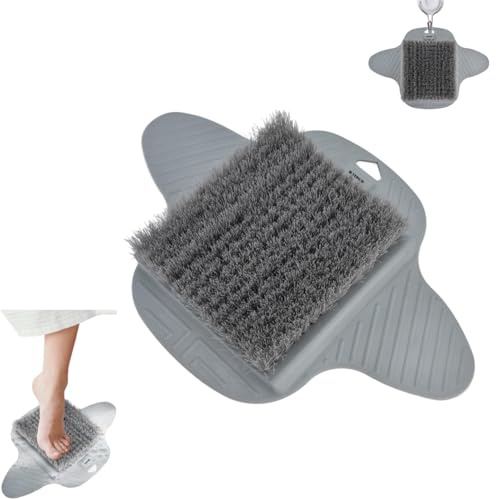 Shower Foot Scrubber Mat, Lazy Foot Scrubbing Brush with Nonslip Suction Cups Shower Foot Cleaner Feet Cleaner Washer Brush Foot Dead Skin Callus Remover Foot Massager Mat for Men and Women Grey