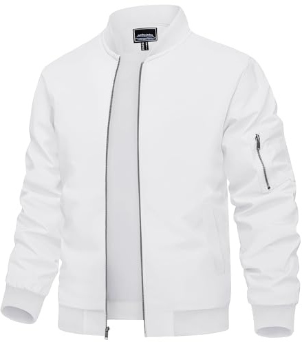 TACVASEN Blouson Homme Printemps Été Legere Casual Veste Imperméable Homme avec Zippé Blanc 3XL