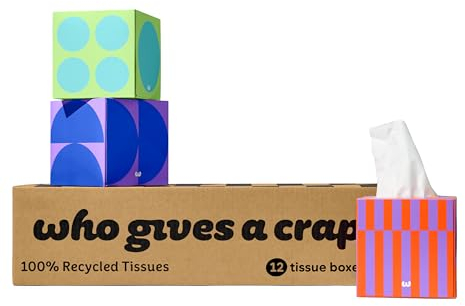 Who Gives A Crap Facial Tissues - Pack of 12 Forest Friendly Tissues, Ultra Soft Tissues Free of Inks, Dyes, or Scents, FSC-Certified