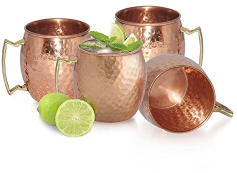 Kurta Marketworldcup - Juego de 4 tazas de cobre sólido 100% puro martillado Moscow Mule de 16 onzas