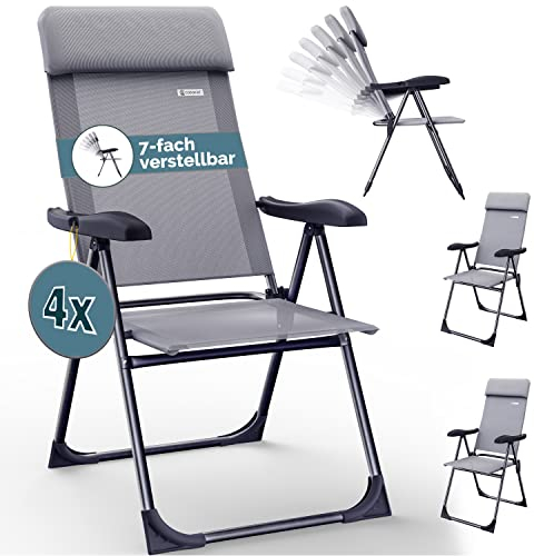 Casaria Gartenstühle 4er Set Klappbar 7-Fach Verstellbar Alu mit hoher Rückenlehne Liegefunktion Faltbar Balkon Campingstuhl Klappstuhl Hochlehner