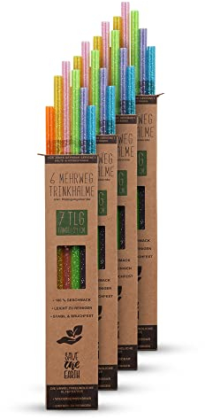 Trinkhalme Kunststoff Party Set (24er Pack + 4 Reinigungsbürsten) 21cm - wiederverwendbarer Plastikstrohhalm - nachhaltig und Umweltfreundlich