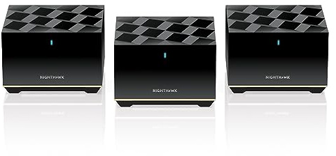 NETGEAR Nighthawk Tri-Band Whole Home Mesh WiFi 6E System (MK93S) – Router + 2 Satellite Extenders - 5.7Gbps Speed - Coverage up to 7,500 sq. ft., 100 Devices - Includes 1-Yr Armor - AXE5700 802.11ax