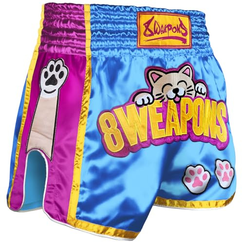 8 WEAPONS Muay Thai Shorts Meow Thai, Größe XXL, Kickboxhose für Training & Wettkampf, Thaibox Shorts Satin, Atmungsaktiv, Langlebig, Kampfsporthose für MMA, K1, Boxen, Thai Boxen