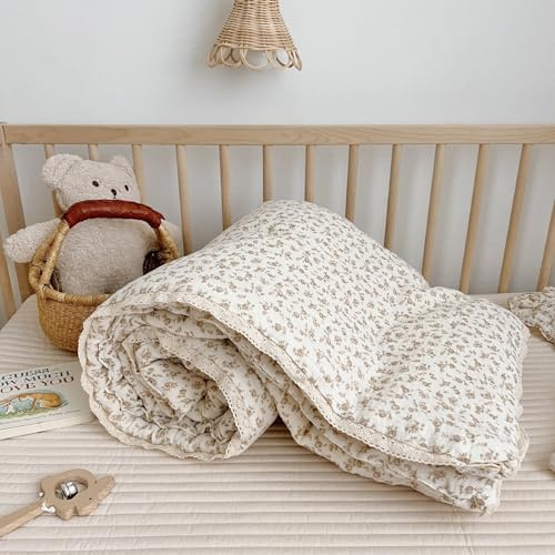 BuLuTu Carmine Flower Blanket for Girls Boys Muslin Cotton Toddler Quilt Kid Bed Soft Toddler Blankets Child Teen Bedding Decor Birthday Gifts, Camellia Pattern, 47x59 Inches