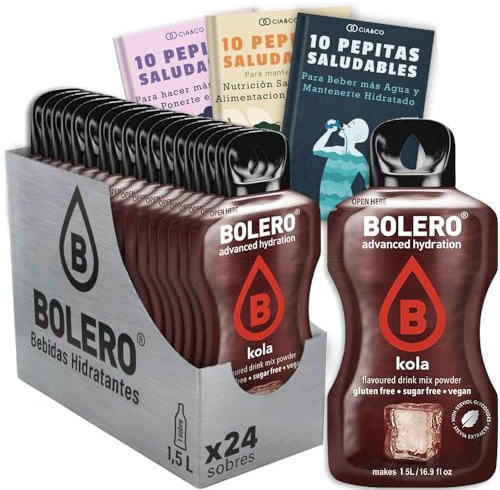 24 x Bebida Bolero COLA Hidratante Sin Azucar (24x9 grs) + 30 Pepitas Saludables para una vida más sana by Cia&Co