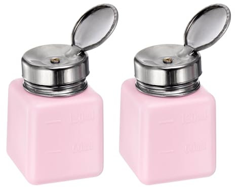sourcing map 2pcs Solvent Alcohol Dispensers 120ml(4oz) Push Down Liquid Dispenser Pump Bottle with Sealing Stainless Steel Lid for Acetone Solution, Pink