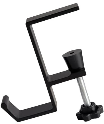 Cxryrzhe Clamp-On Desk Mount Bag Holder Hook - Black Metal Single Hook for Tables, Heavy Duty Handbag Hanger Organizer