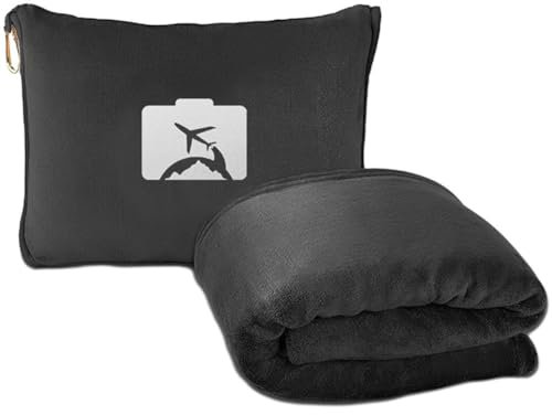 HiyyFloy Coperta Viaggio E Cuscino 2 in 1, Morbida Coperta Aereo in Flanella in Borsa Essenziale per Voli Compatti E Lunghi con Clip a Scatto per Zaino