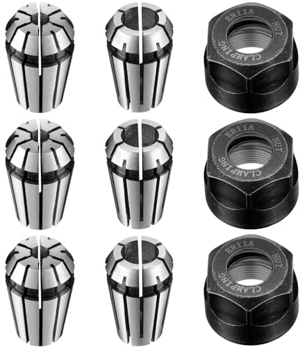 Shimeyao 9 Pcs ER11 Collet Set 1/8'' + 1/4'' with Clamping Nut for CNC