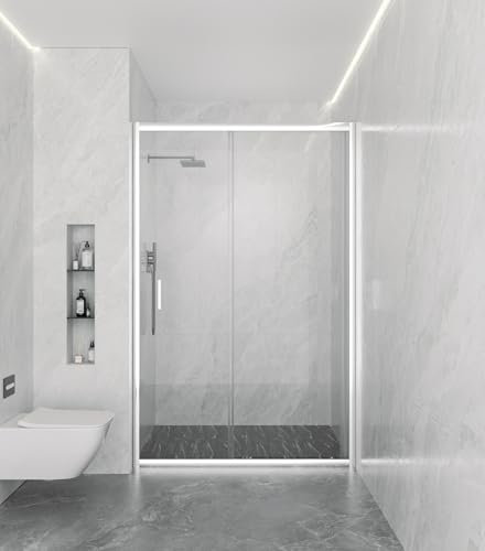 Megistore | Box Doccia Scorrevole per nicchia trasparente 6mm in cristallo temperato porta con maniglie e profili cromati reversibile h195 (100cm)