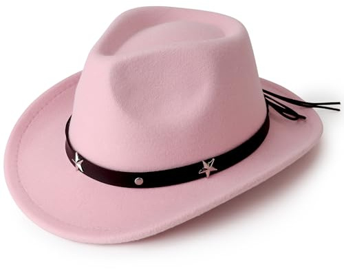 DRESHOW Cappello da Cowboy per Ragazzi e Ragazze Occidentale Fedora Cintura Fibbia Retro Cappelli Panama Unisex Arrotolato Cappelli per Bambini 4-12 Anni