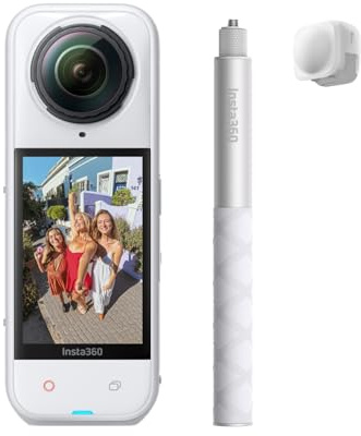 Insta360 X5 Pack Get Set Bianco Satinato - Action Cam Impermeabile 360° in 8K, Superba in Bassa Luce, Selfie Stick Invisibile, Obiettivi Sostituibili, Batteria con Autonomia 3 ore, Cover Antivento