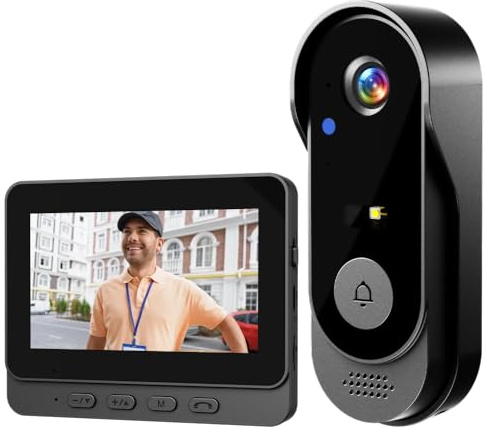 KEPEAK Türklingel mit Kamera, Video Türklingel IP66 Wasserdicht, 4,3 Zoll Farbbildschirm, 120° HD Weitwinkel Kamera, 1000mAh Akku, Zwei-Wege-Audio, Nachtsicht, Keine App/WLAN
