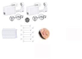 WillTen G23 Titanium Ear Piercing Kit Gold Silver, 2Pack Disposable Ear Piercing Guns with Preloaded 4mm Earring Studs, Self At-Home Kit for Lobe Cartilage Helix with Waterproof Covers Clear Studs