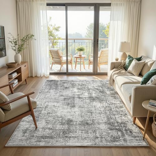 Klyvvo Abstracto Alfombra salón 160x230 cm, 0.85cm Pelo Corto Alfombra, 1200 g/m³ Poliéster, Lavable a máquina, Base Antideslizante de TPE,para dormitorios,comedores,Cuarto de Invitados,Gris