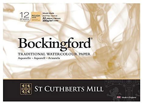 BOCKINGFORD ST Cuthberts blocco carta per acquerello,collato lato lungo A3,12 fogli, bianco, grana ruvida, 300gm
