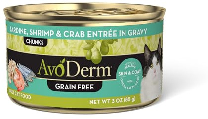 AvoDerm Natural Grain Free Sardine, Shrimp & Crab Entrée in Gravy Wet Cat Food 3 oz