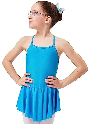 tanzmuster Ballett Trikot Mädchen - Sophie - mit Röckchen - glänzendes Lycra - Ballettkleid für Kinder - petrol, Größe:104/110