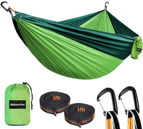 NATUREFUN Amaca da Campeggio da Viaggio Ultraleggera | capacità di Carico 300kg | (300x200 cm) Traspirante, Nylon da Paracadute | 2x Moschettoni Premium,2x Corde in Nylon Incluse | Interno Esterno