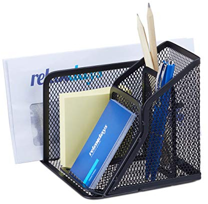 Relaxdays Schreibtischorganizer Mesh, Stiftehalter mit Zettelhalter & Briefständer, HxBxT: 13,5 x 15 x 13 cm, schwarz