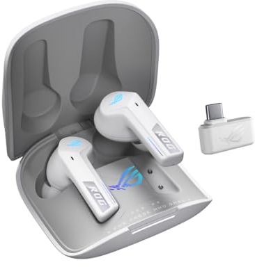 ASUS ROG Cetra True Wireless SpeedNova White RGB In-Ear Gaming Kopfhörer (ROG SpeedNova Wireless-Technologie, AI-Mikrofon, Geräuschunterdrückung (ANC), 46 Std. Akkulaufzeit, kabelloses Laden, weiß)