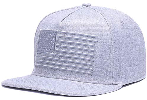 Sporty Snapback Cap U.S.A. Flag Fahne USA Baseballcap gerader Schirm Amerika Kappe Mütze Schirmmütze Basecap (grau)